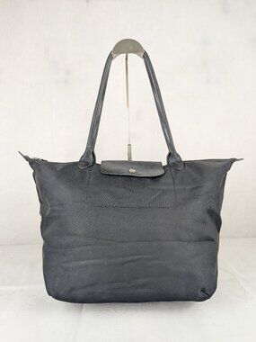 Authentic Longchamp Le Pliage Tote Shoulder Black Bag Nylon Leather - Used Good